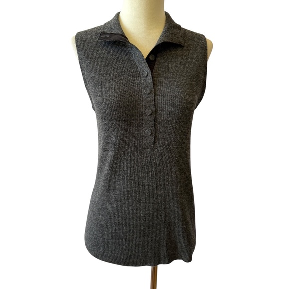 WORTH POLO SWEATER VEST COLLAR RIBBED 100% WOOL PREPPY OFFICE LAYER UP NEUTRAL M - Picture 1 of 11